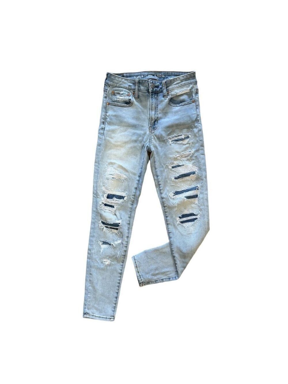 AMERICAN EAGLE OUTFITTERS Hi Rise Jegging 6 Short Light Wash Distressed
